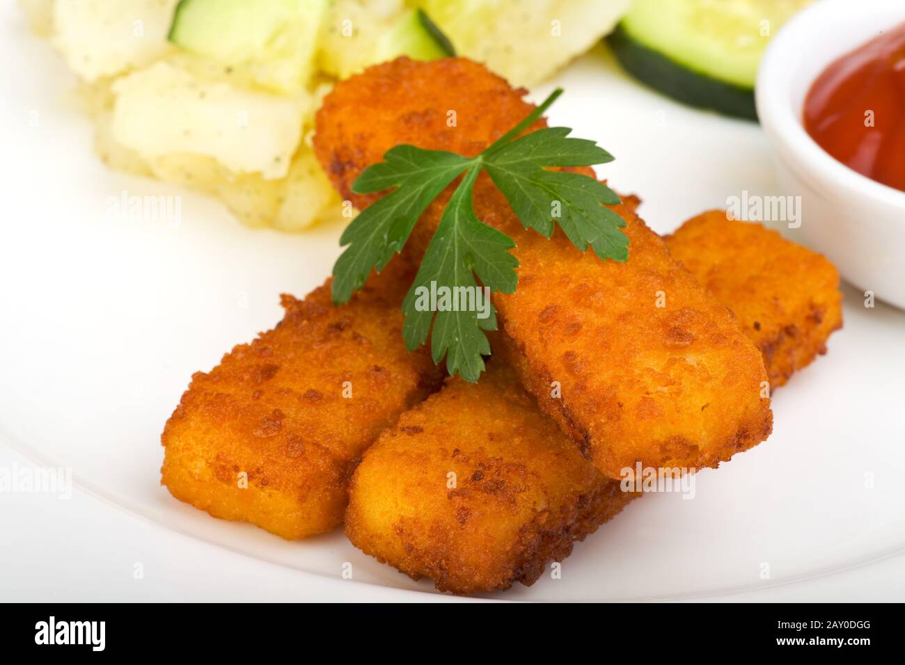 Fish sticks and potato salad Stock Photo Alamy