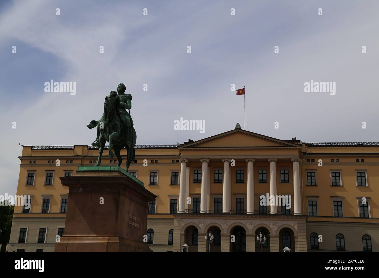 The Royal Palace in Oslo, the capital of Norway. People tourists walking on the palace grounds on a summer day Stock Photo