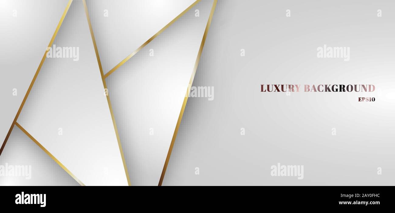 Abstract white gradient triangle low polygon pattern with golden line ...