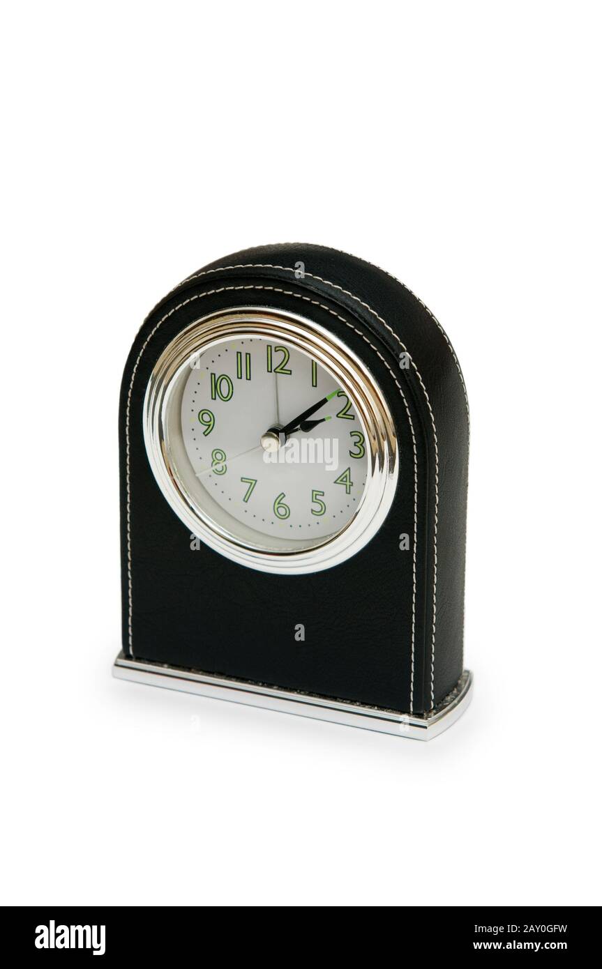 Table clock isolated on the white background Stock Photo - Alamy