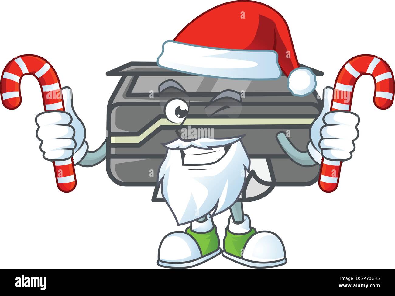 Santa Using Printer cartoon mascot style of printer in Santa costume with candy Stock ...