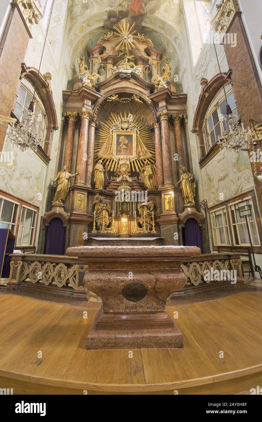 Altar of the Mariahilfer Church (Maria Hülff), Mariahilferstrasse, Vienna, Austria, Europe - Altar of the Mariahilfer Church (M Stock Photo