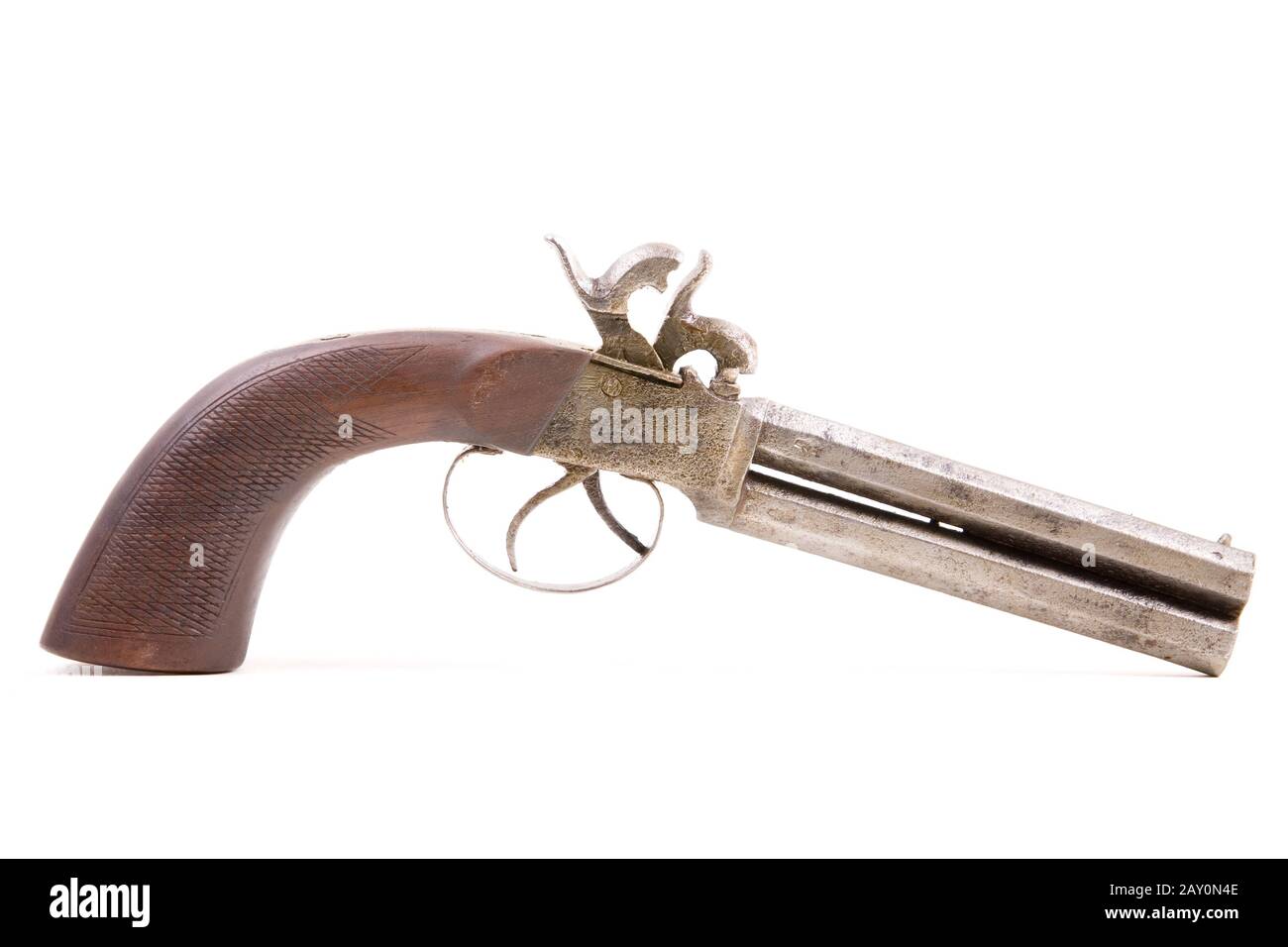 2 barrel percussion pistol percussion gun Stock Photo Alamy