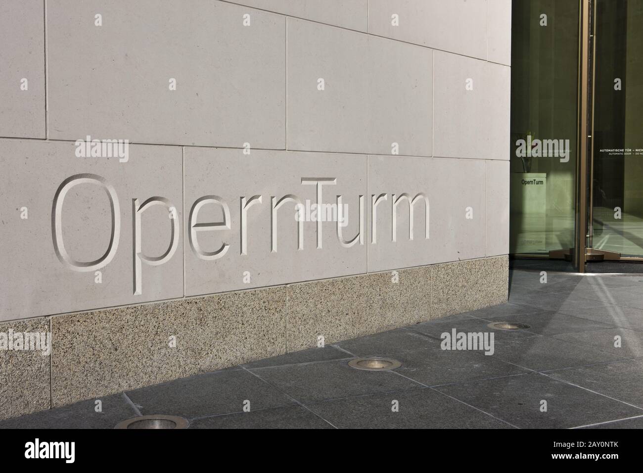 Engraving on the opera tower of Tishman Speyer Property in the Westend district Stock Photo