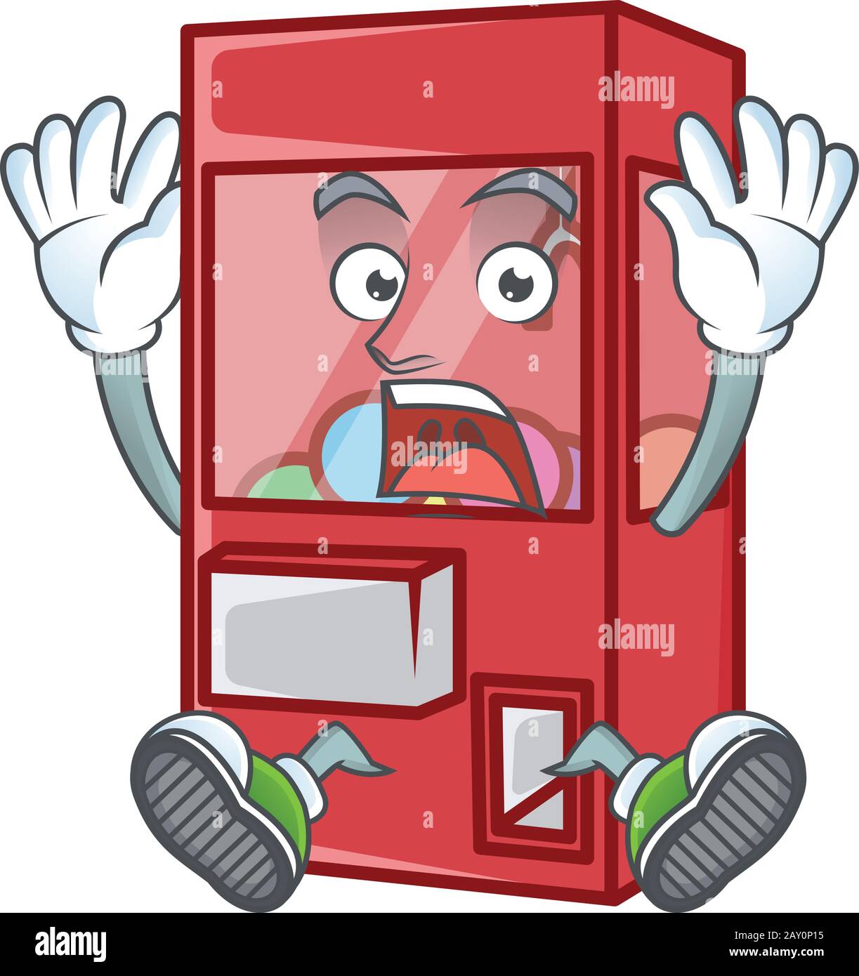 A picture of toy claw machine cartoon design with shocking gesture