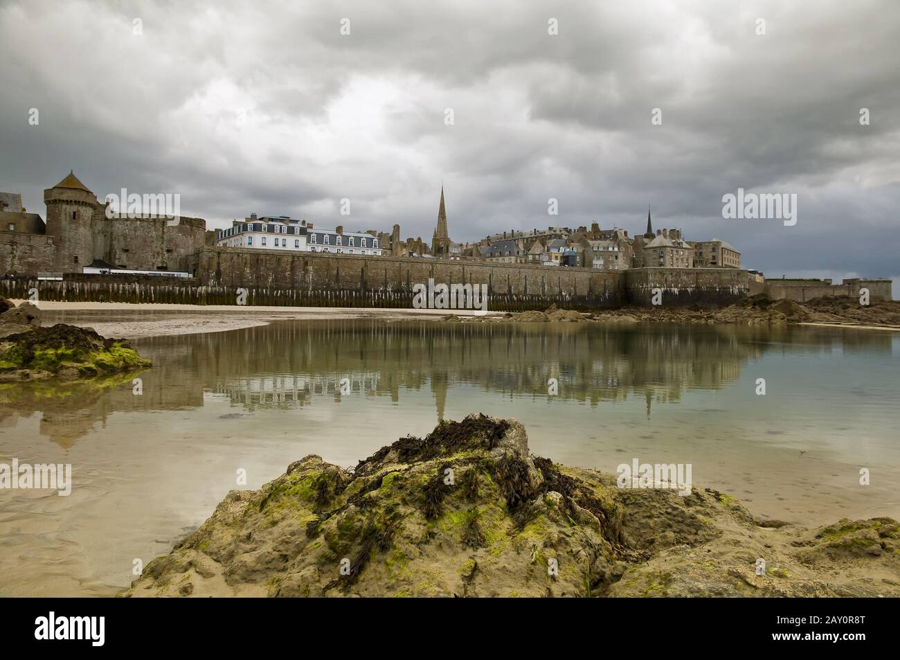 Saint-Malo fortress at low tide Stock Photo
