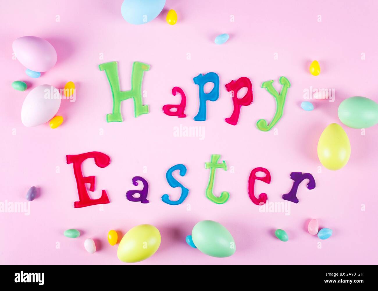 Happy Easter and Easter eggs Stock Photo