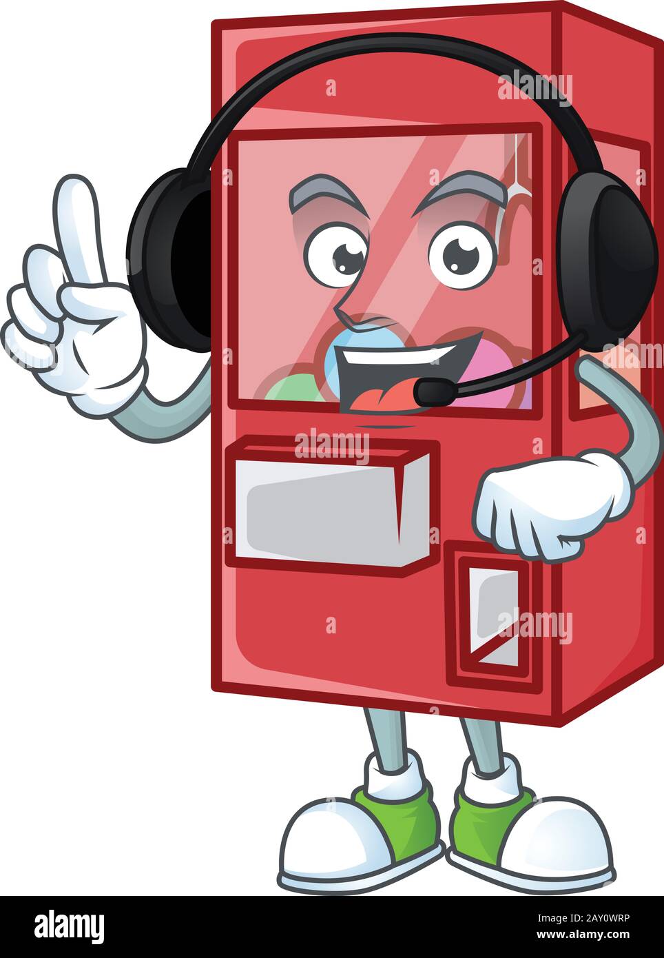 Sweet toy claw machine cartoon character design speaking on a headphone ...