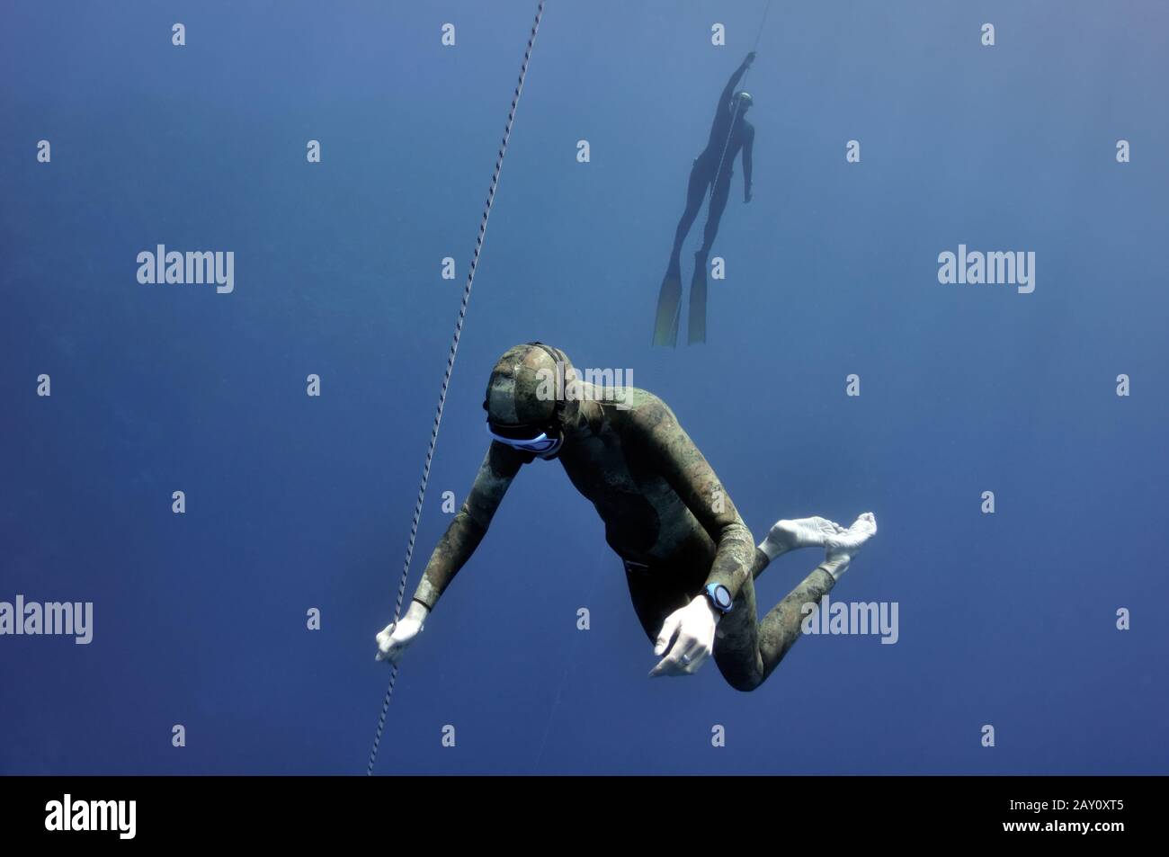 Different stages of freediving training Stock Photo