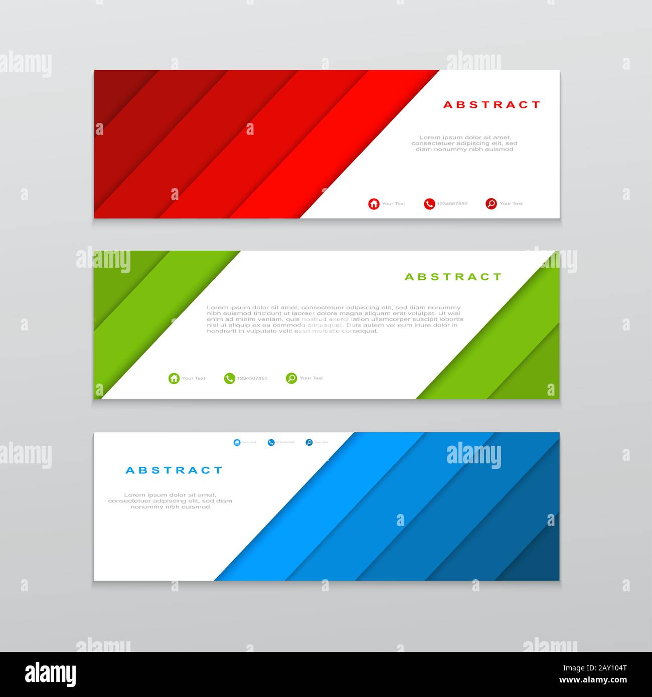 3d vector abstract banner template. Horizontal web banner, modern dynamic design. Creative design of papercut style red, green, blue colored banners Stock Vector
