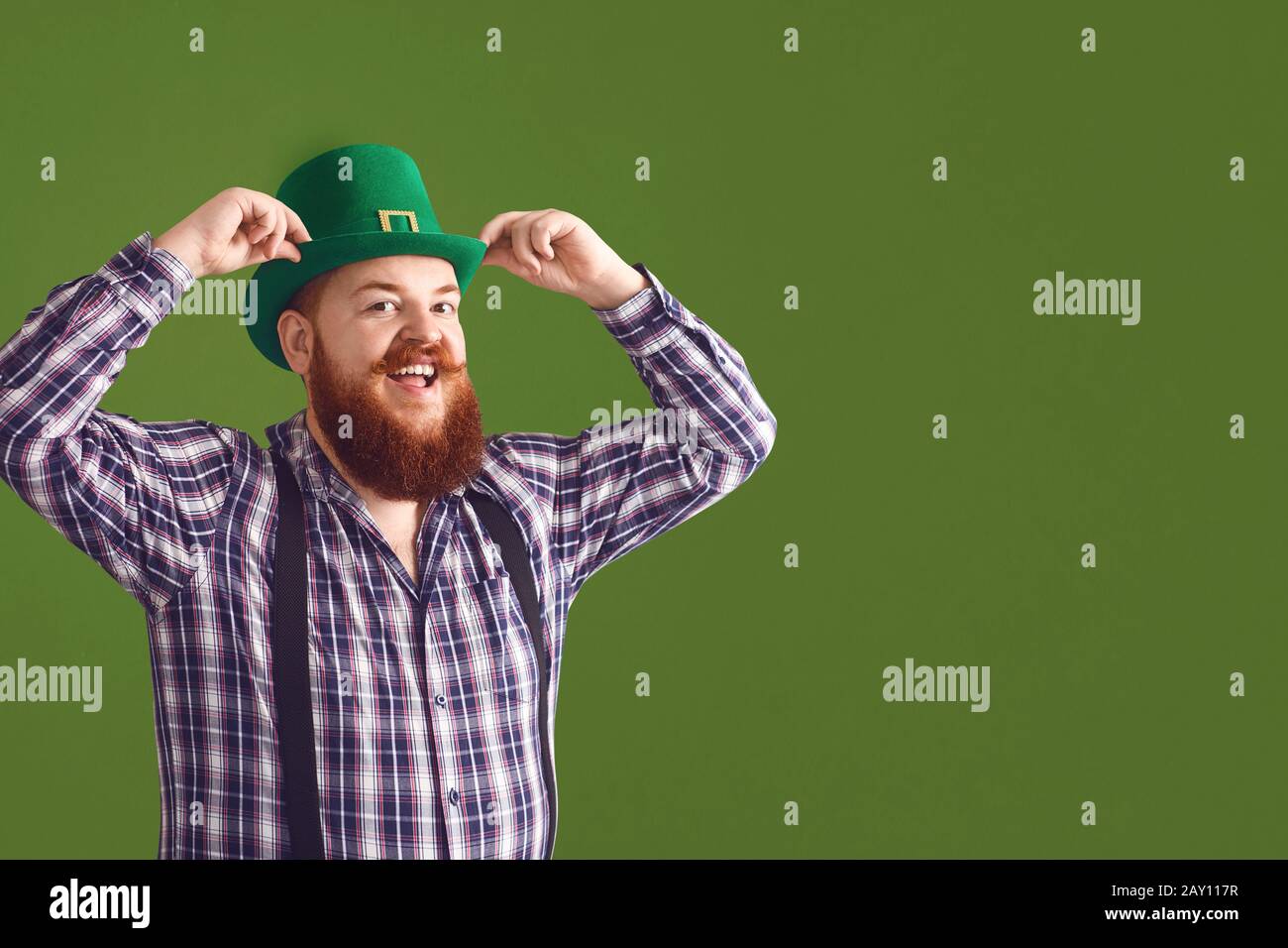 Irish man in green hat on Saint Patrick Day Stock Photo