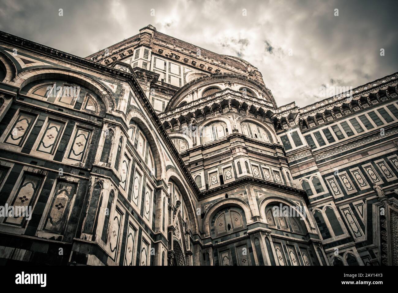 Duomo cathedral in Florence detail / Low angle view of the Cattedrale ...