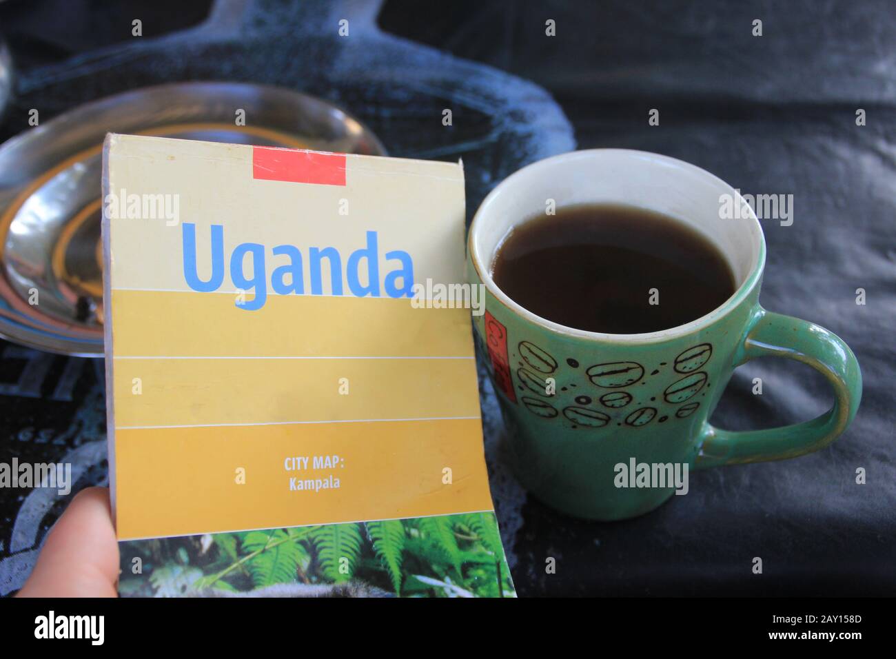 Uganda Map and Mug with Fresh Black Coffee Flavor Stock Photo Alamy