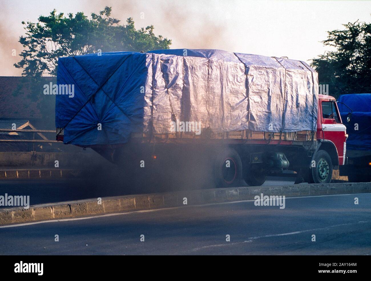 Diesel fumes from a lorry, Jakarta, Indonesia, June 1995 Stock Photo
