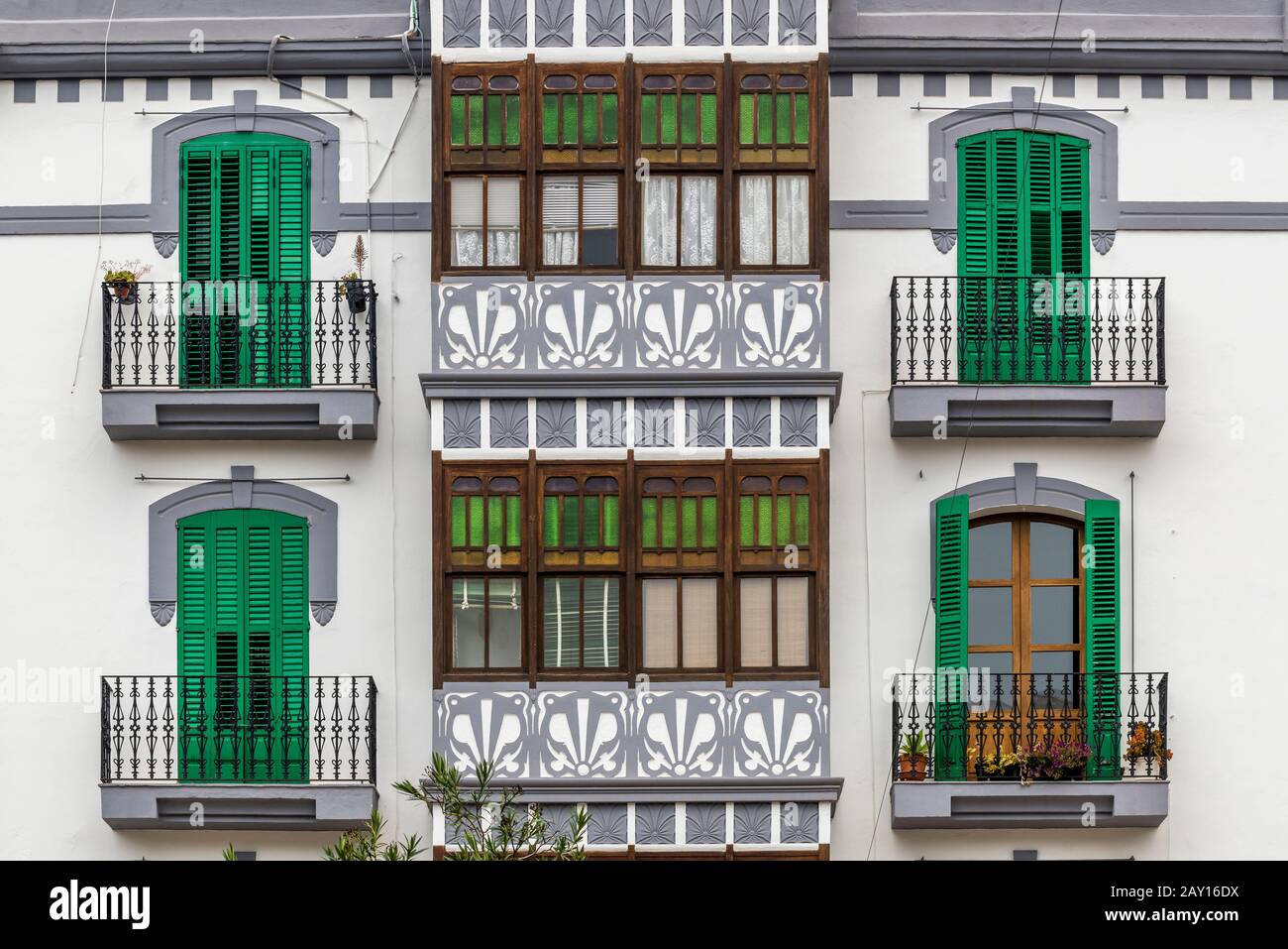 Historical art nouveau building along Vara De Rey boulevard, Ibiza, Balearic Islands, Spain Stock Photo