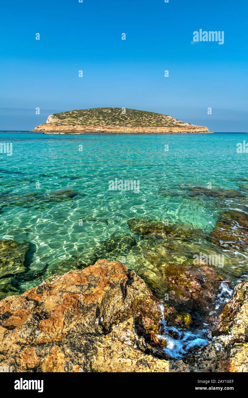 Cala Comte beach, Ibiza, Balearic Islands, Spain Stock Photo