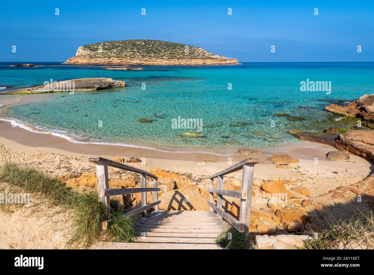 Cala Comte beach, Ibiza, Balearic Islands, Spain Stock Photo