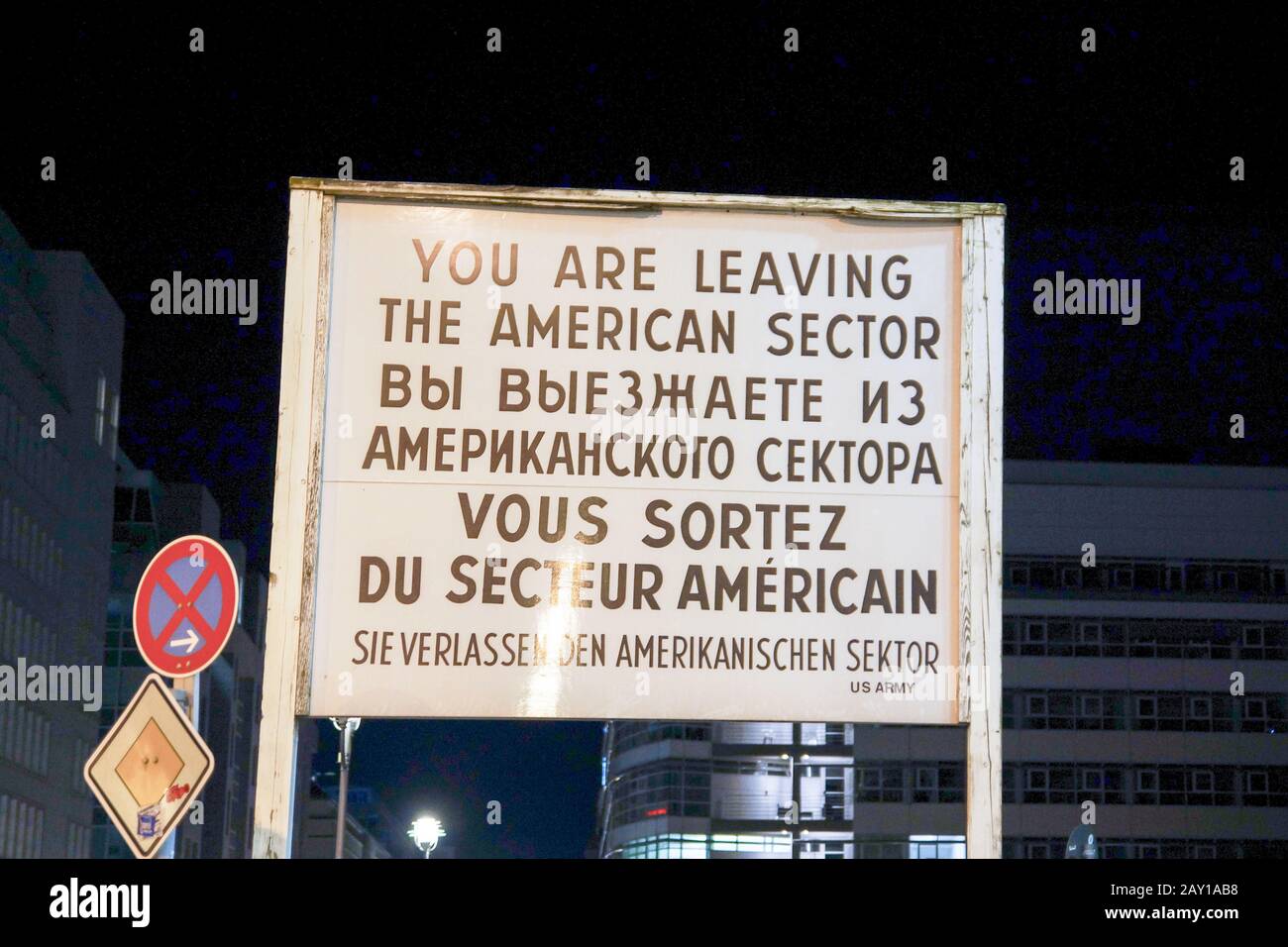 Information sign by Checkpoint Charlie in Berlin, Stock Photo