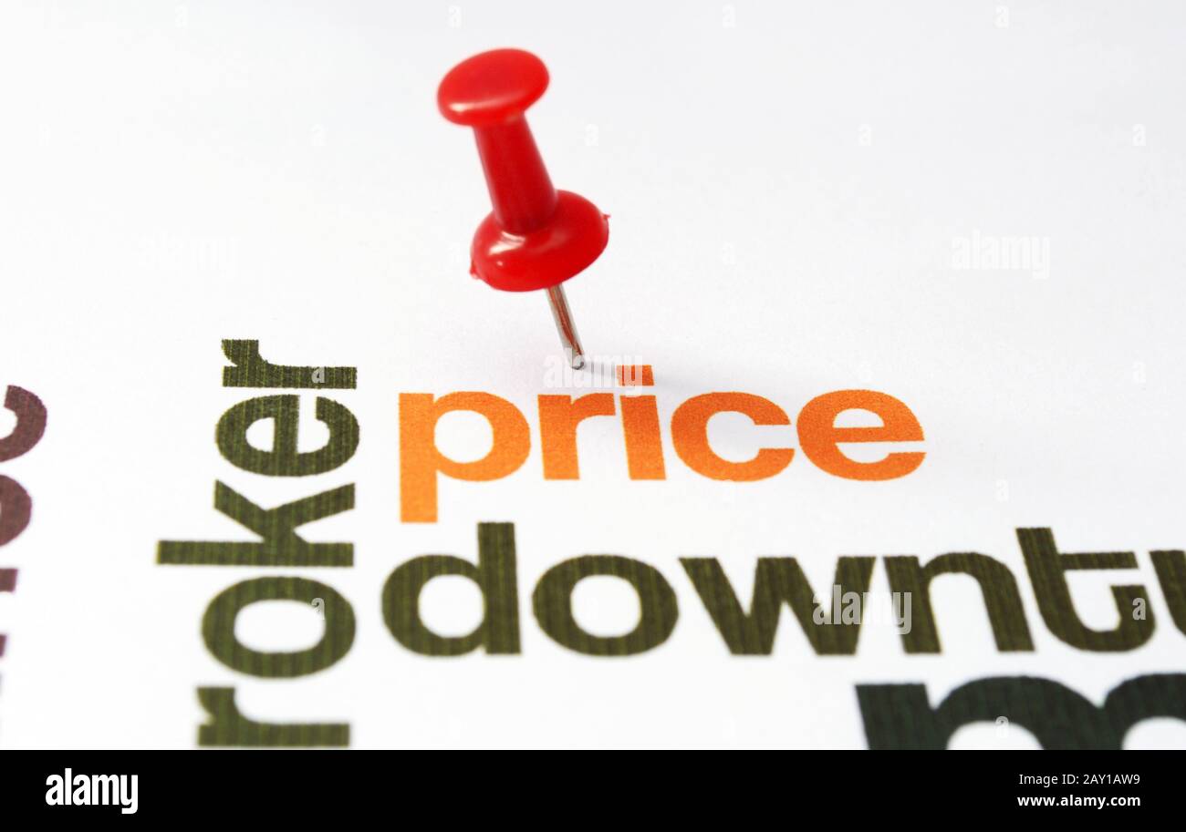 Push pin on price text Stock Photo Alamy