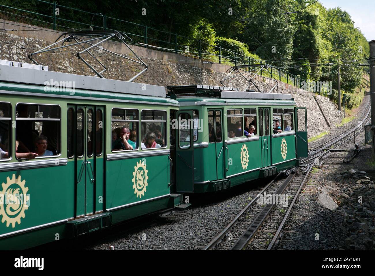 Rack and pinion railway at Drachenfels Stock Photo Alamy