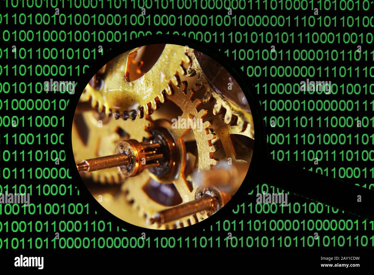 Magnifying glass on gears Stock Photo - Alamy