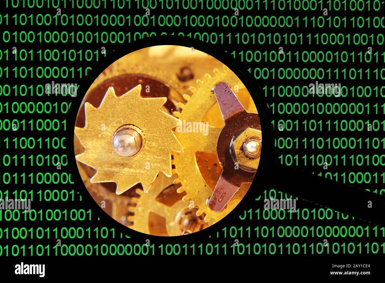 Magnifying glass on gears Stock Photo - Alamy