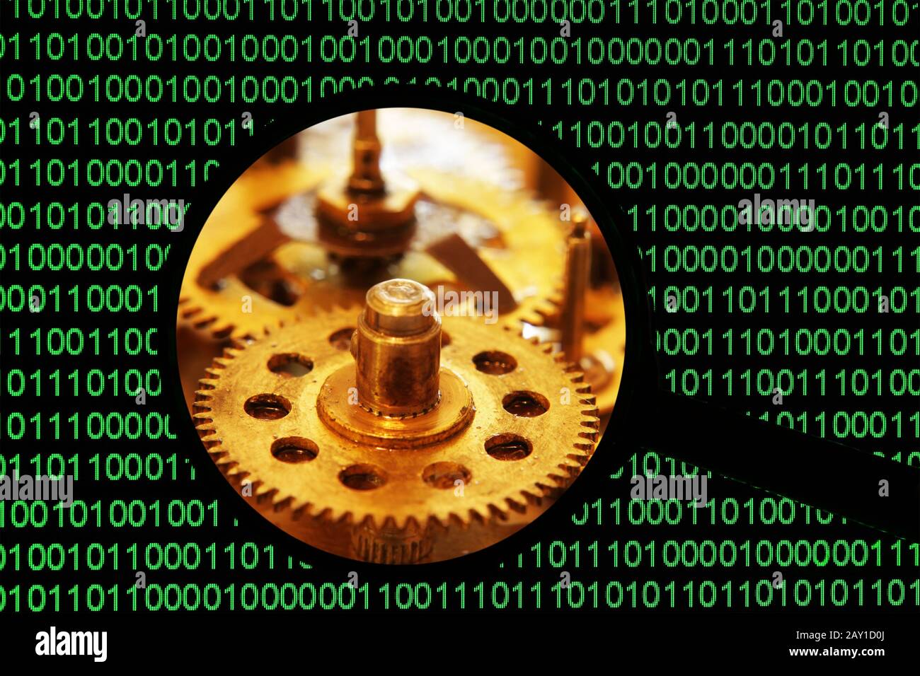 Gears on magnifying glass Stock Photo - Alamy