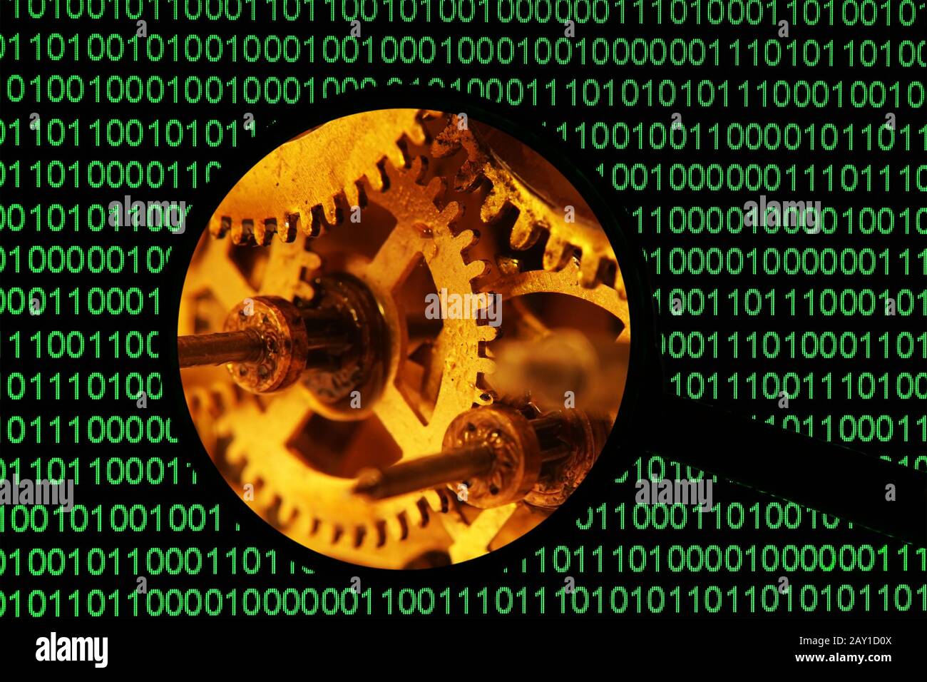 Gears on magnifying glass Stock Photo - Alamy