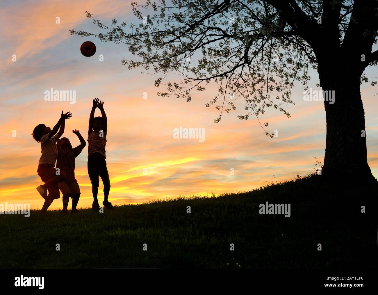 Children playing in sunset Stock Photo - Alamy