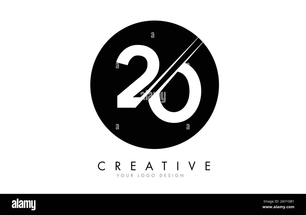 20 2 0 Number Logo Design with a Creative Cut and Black Circle Background. Creative logo design. Stock Vector