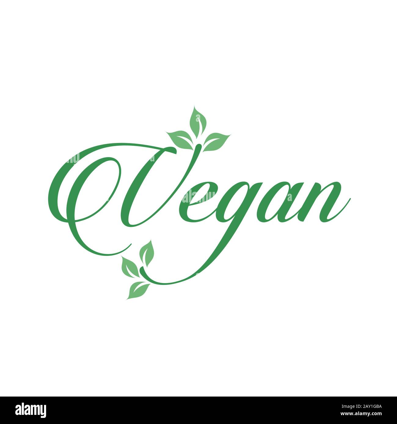 Vegan calligraphy logo with green leaves for organic Vegetarian