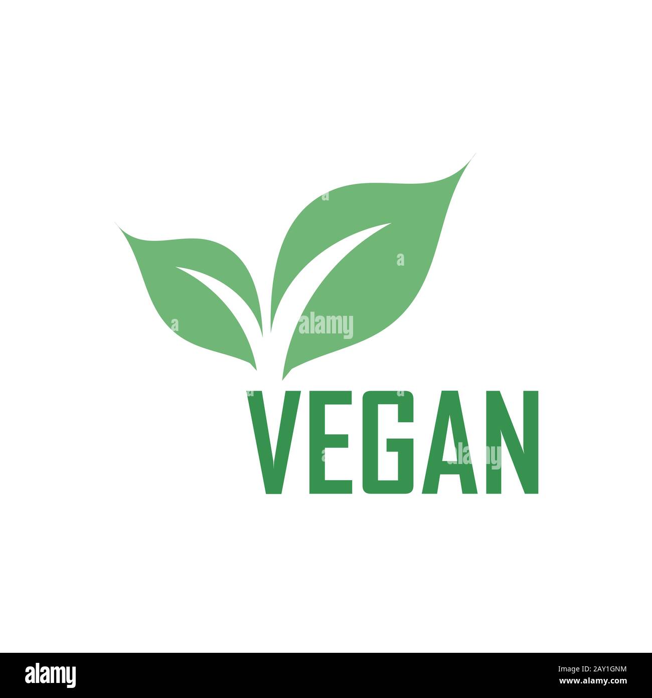 Vegan logo with green leaves for organic Vegetarian friendly diet Stock