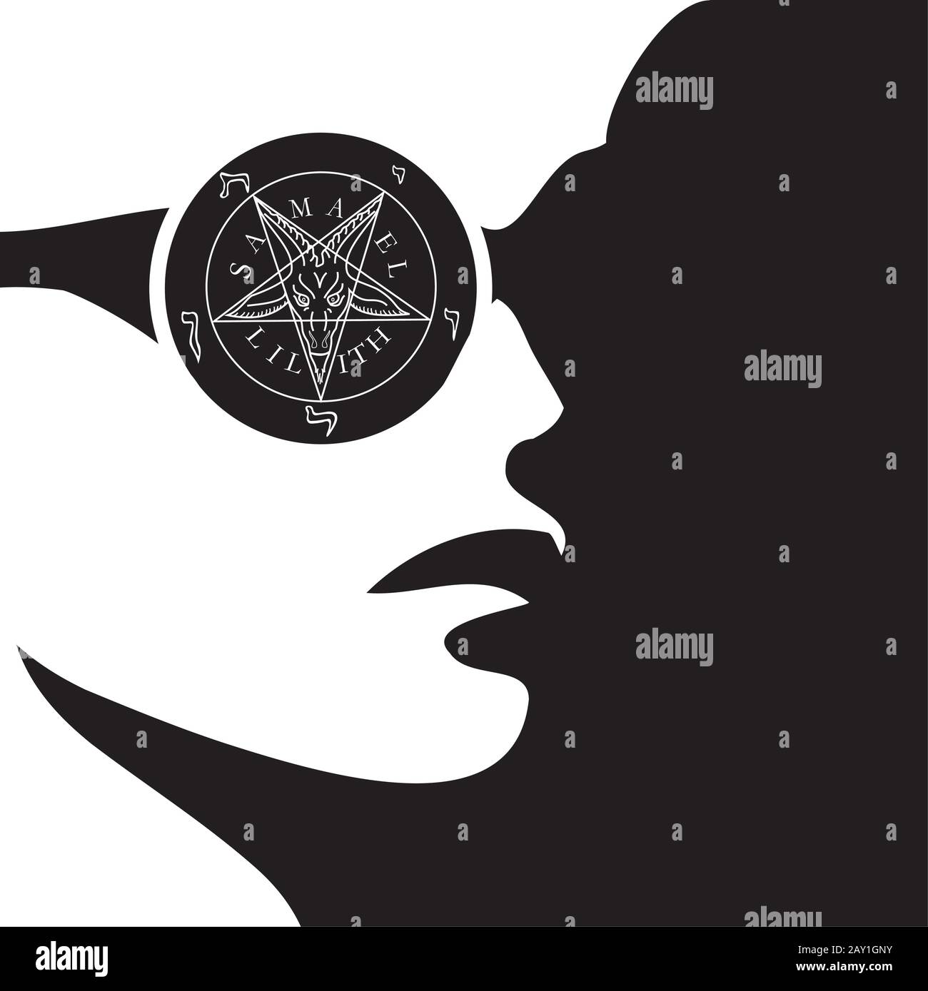 Girl with wiccan symbol- sigil of baphomet Stock Vector