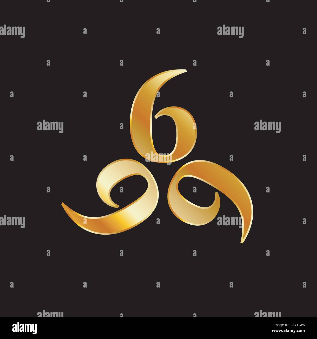 Golden 666- the number of the beast or angel symbol or devils number Stock Vector