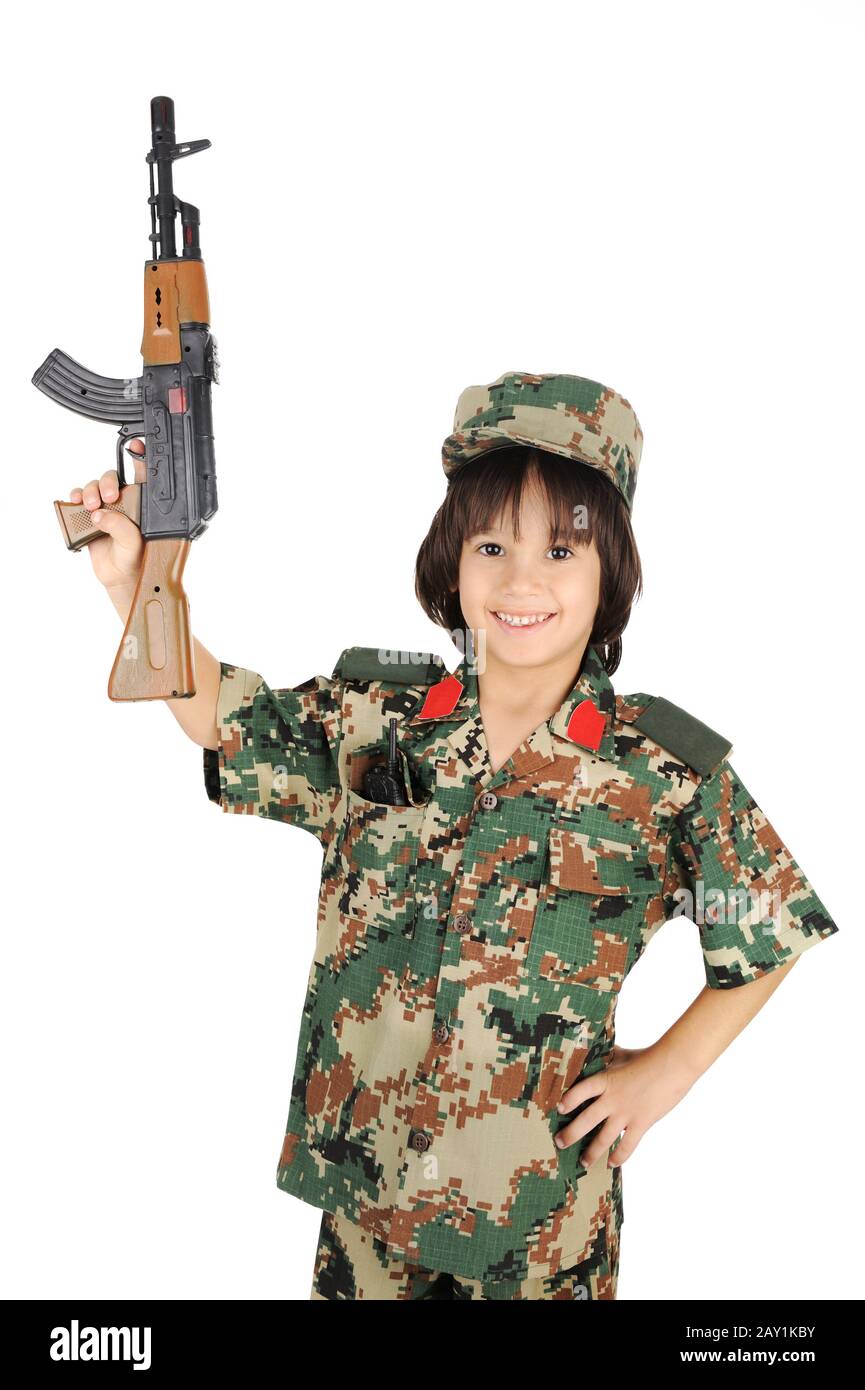 Cute kid with gun Stock Photo Alamy
