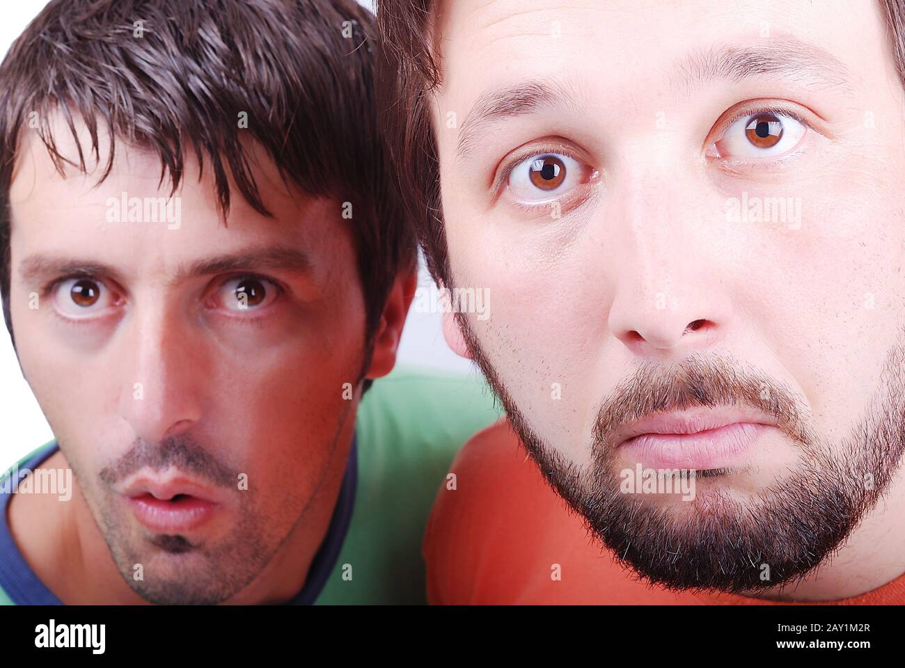 Two surprised man with interesting excited faces Stock Photo