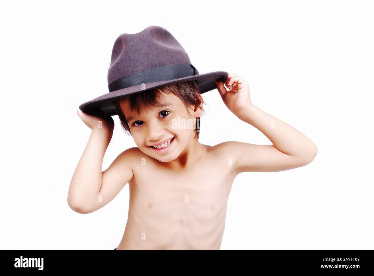 Boy with wheat hat on head Stock Photo