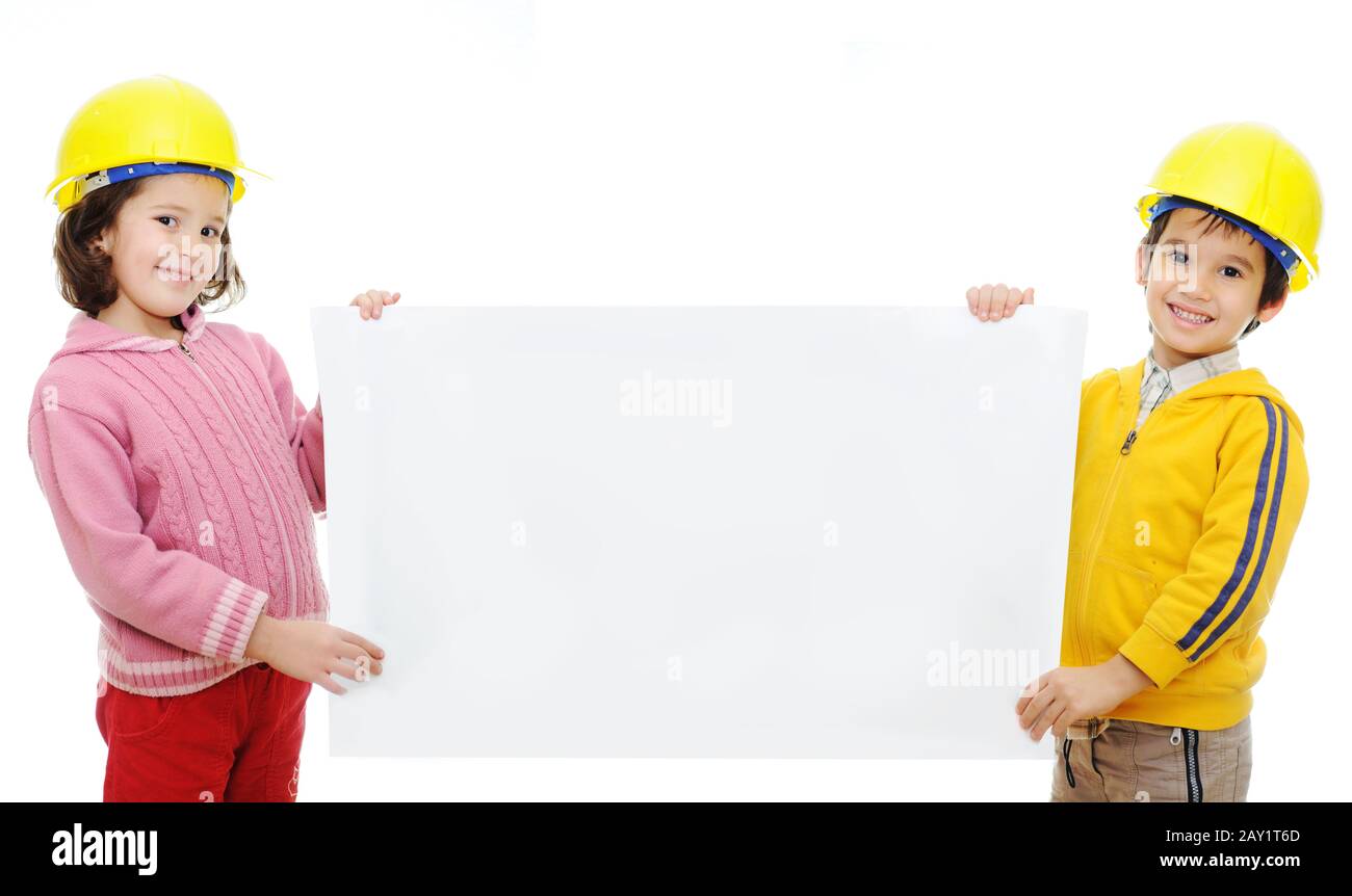 Group kids holding blank sign hi-res stock photography and images - Alamy