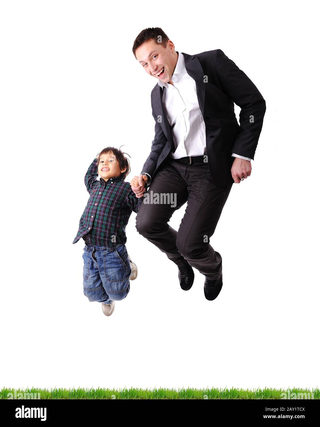 Father and son jumping Stock Photo - Alamy