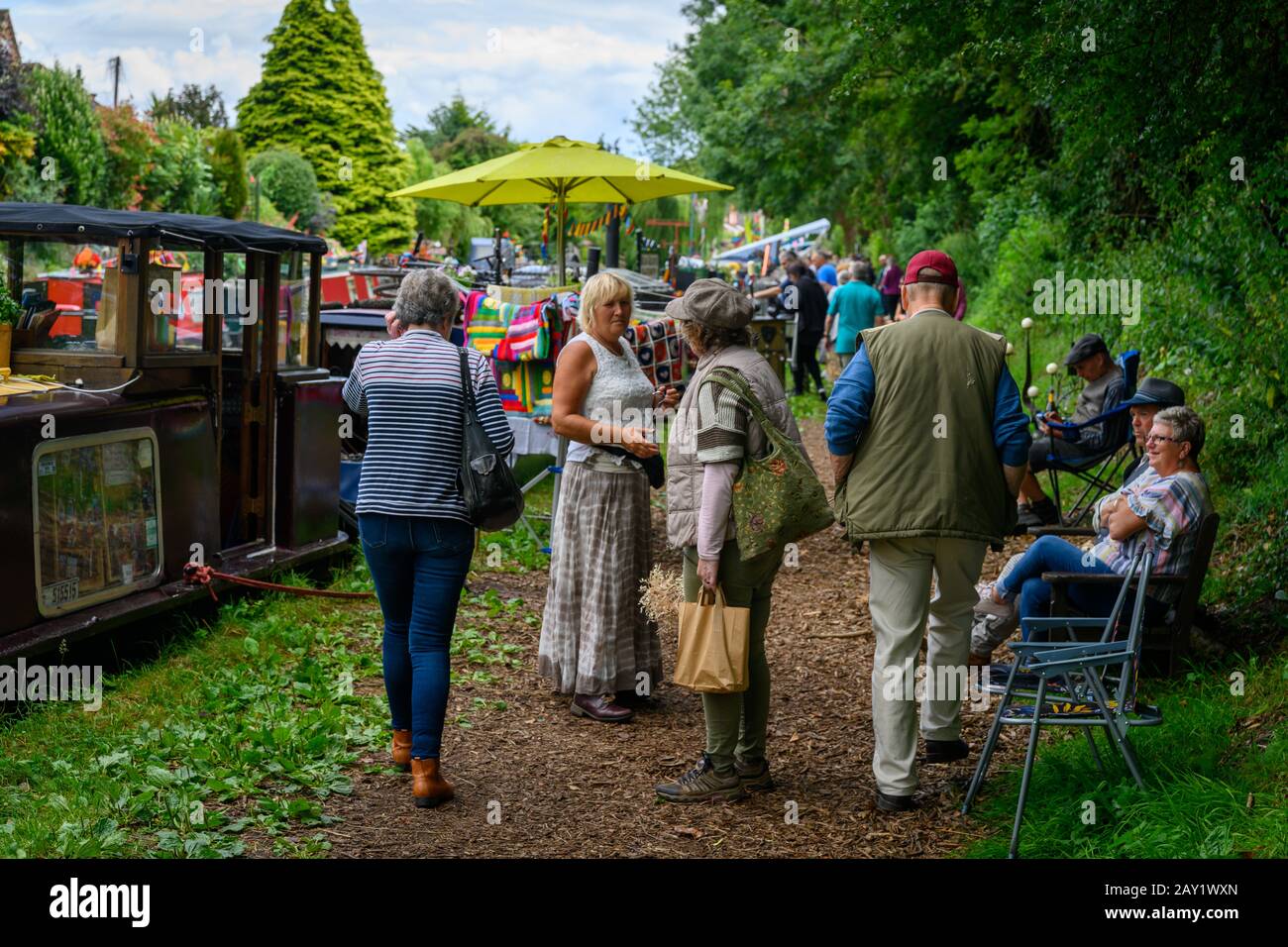Visitors enjoying a visit to the first Gnosall Canal Festival, the C-Fest, held in the Staffordshire village. Stock Photo