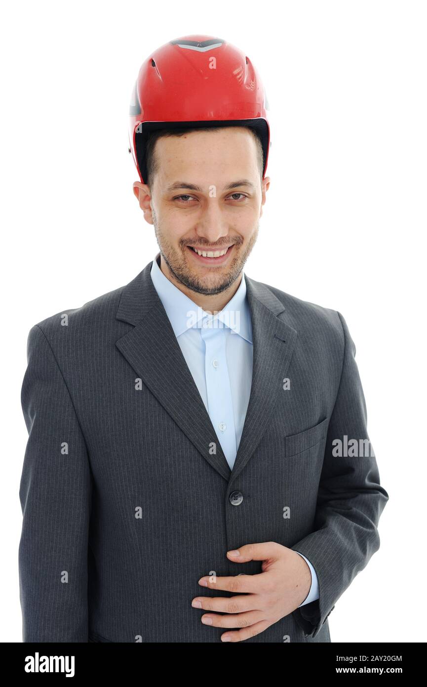 Portrait of young man wearing helmet Stock Photo Alamy