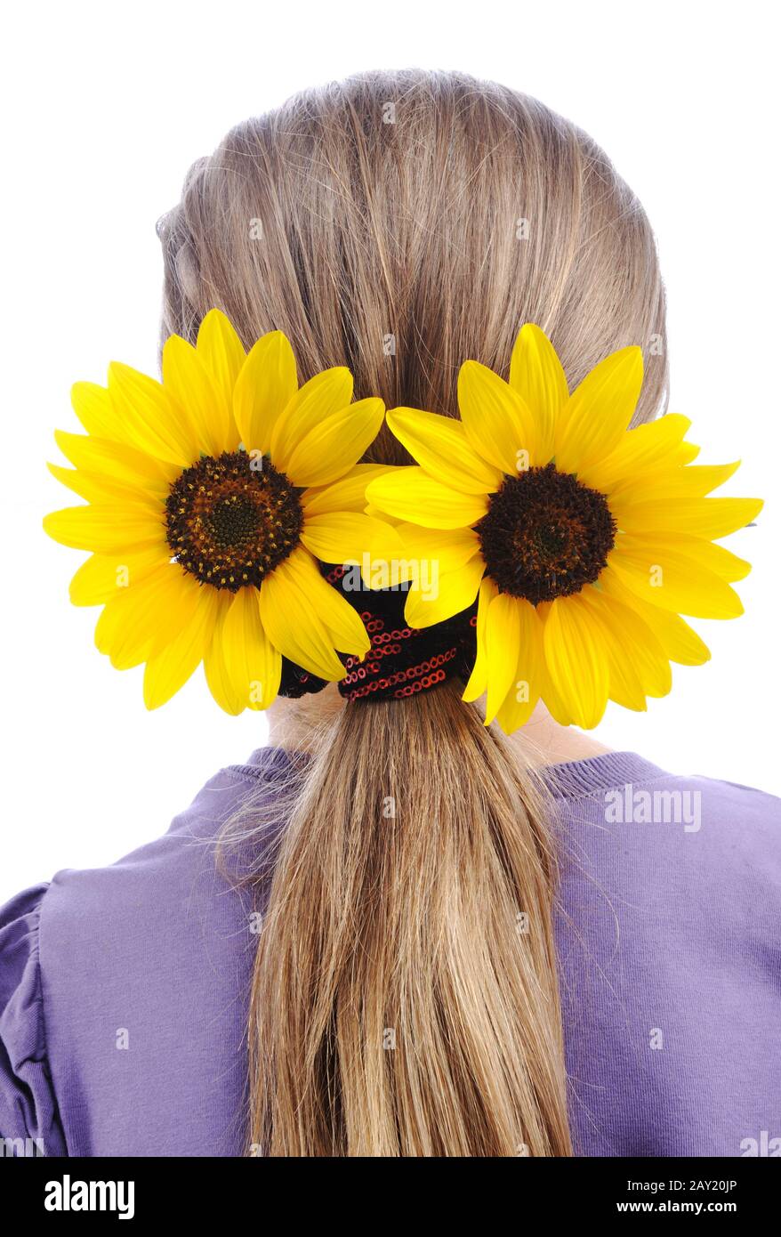 Sunflower on hair Stock Photo Alamy