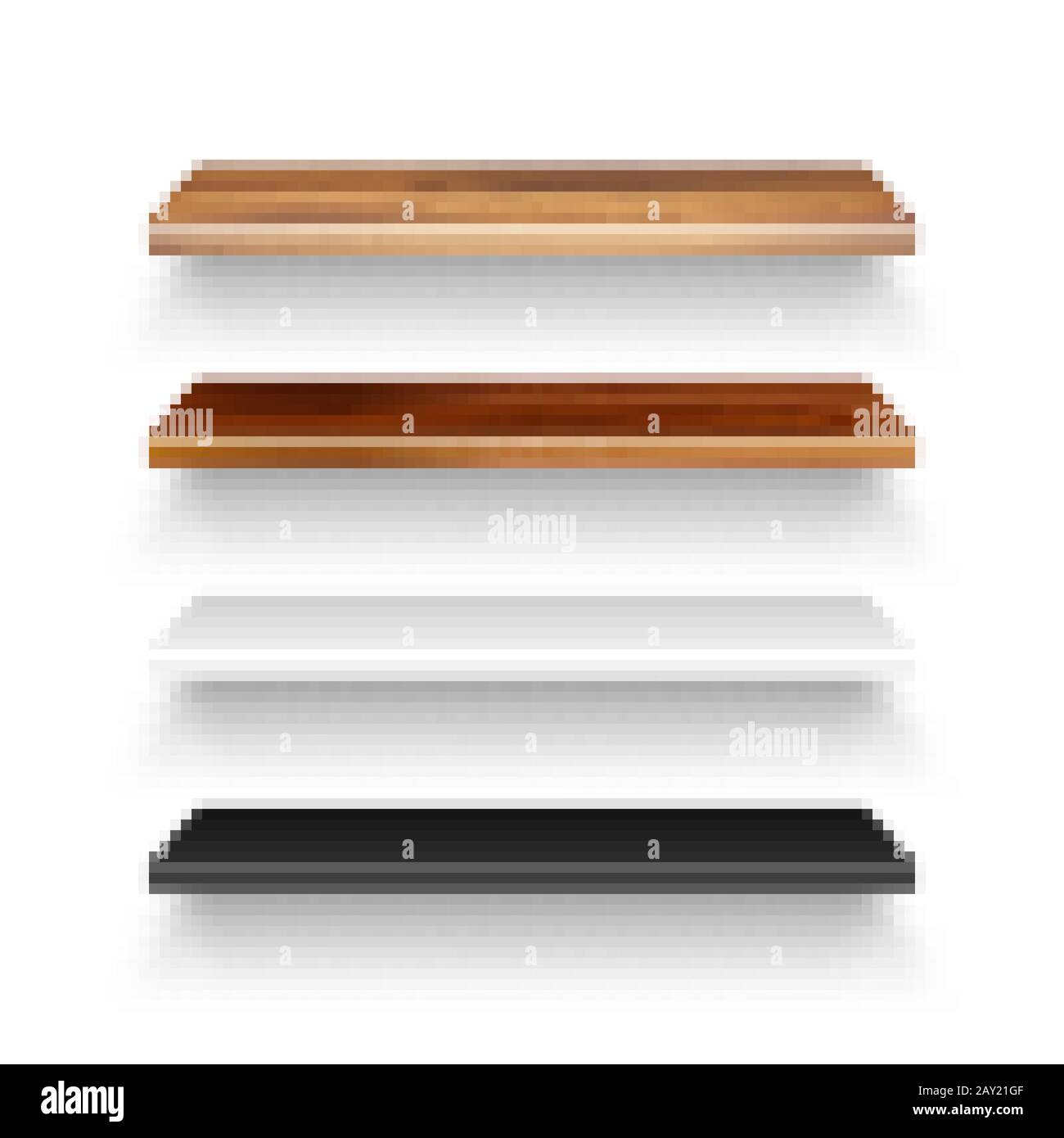 Realistic empty wooden store shelves set. Product shelf with wood ...