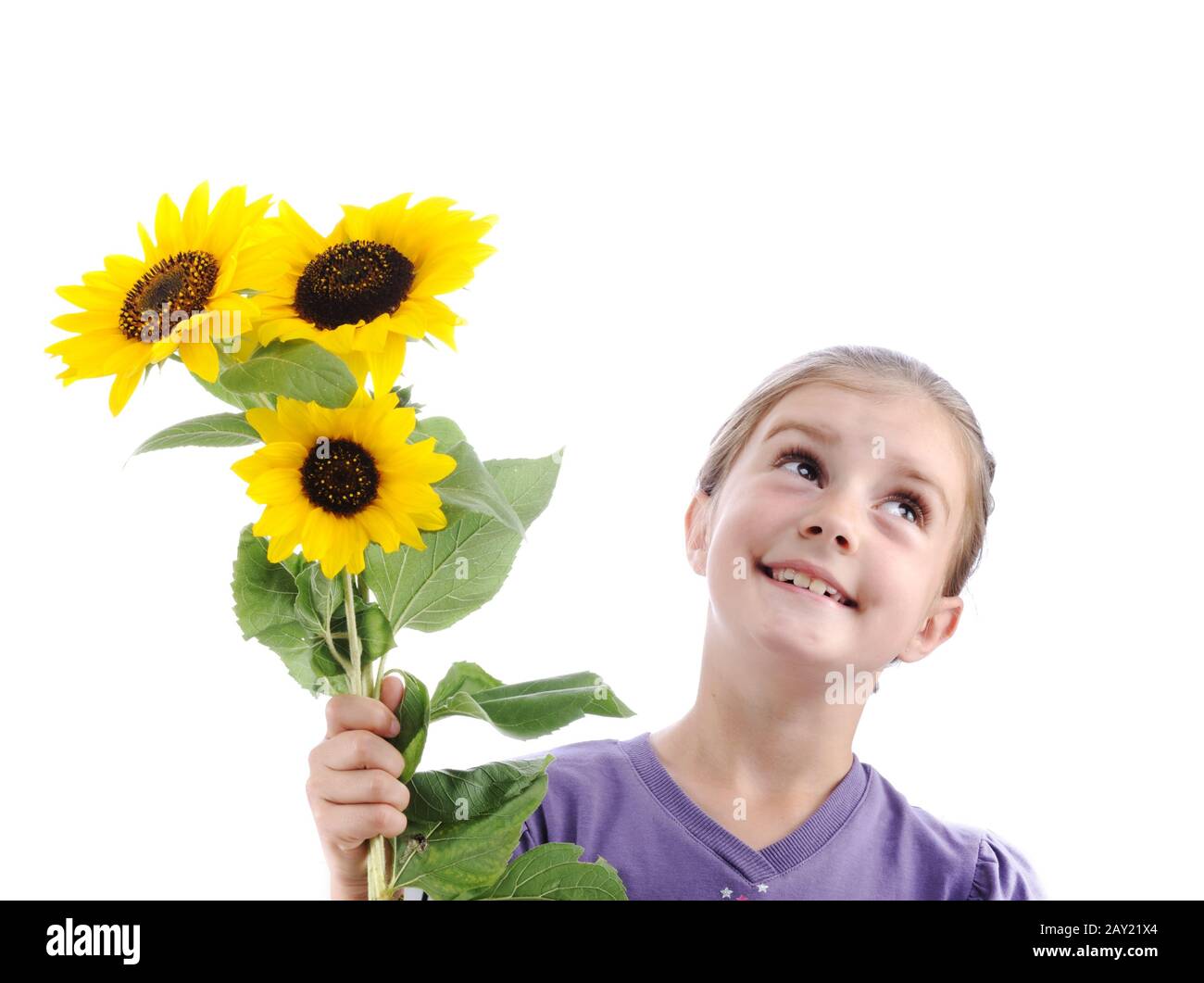 Little girl with sunflower Stock Photo - Alamy