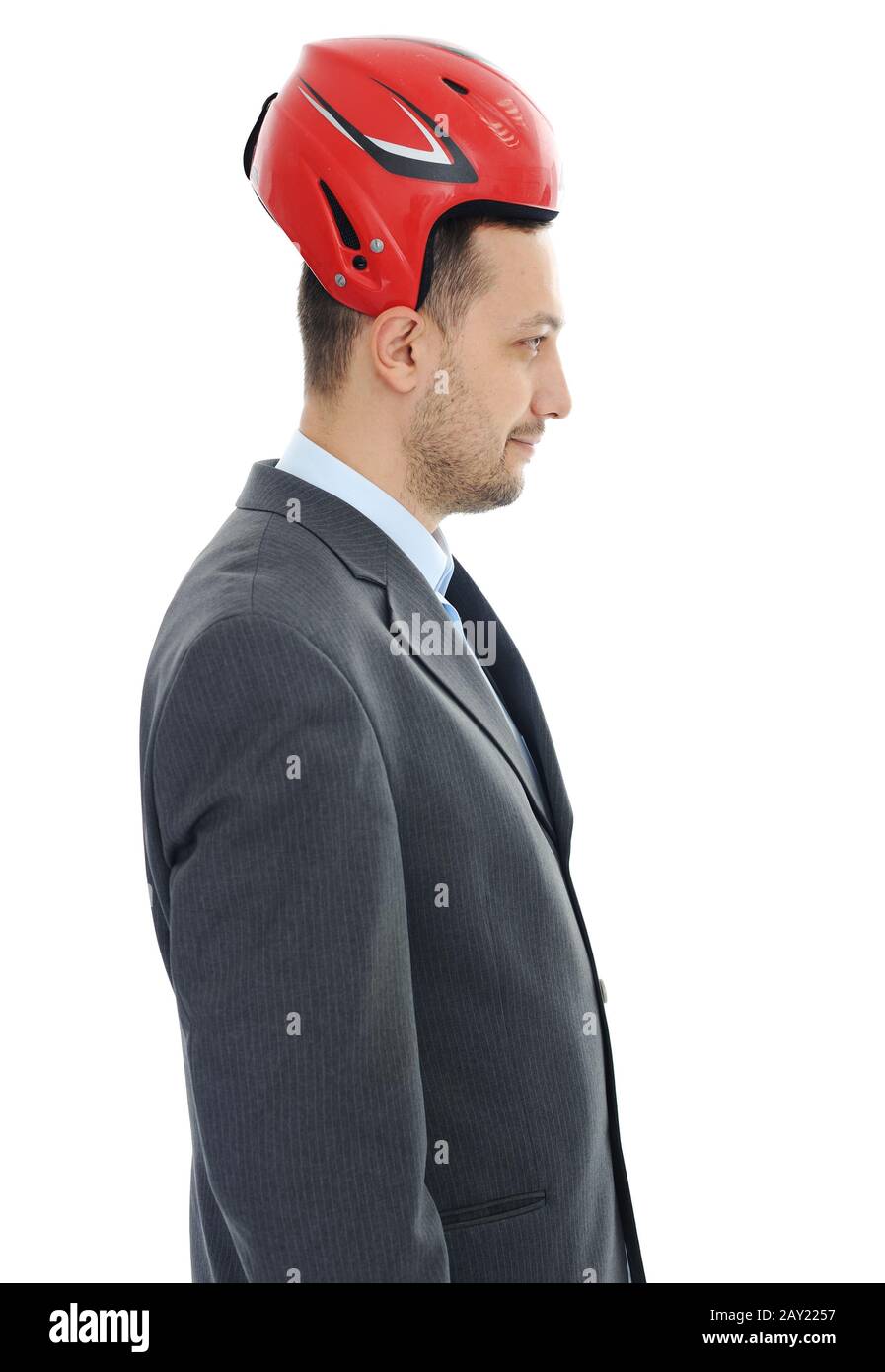 Portrait of young man wearing helmet Stock Photo Alamy