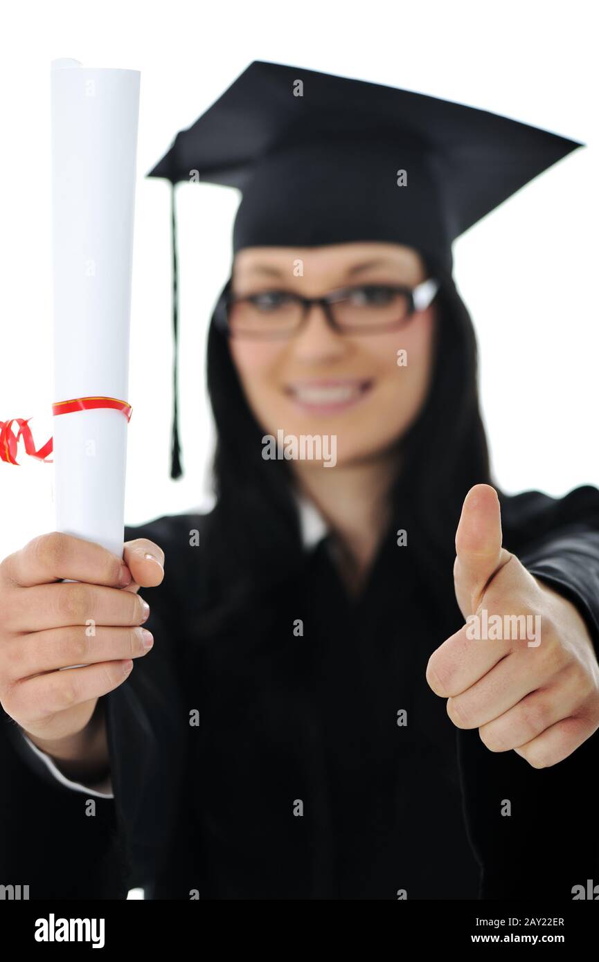 Graduate girl student in gown with diploma Stock Photo - Alamy