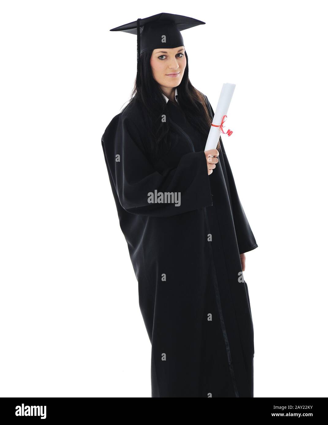 Graduate girl student in gown with diploma Stock Photo - Alamy