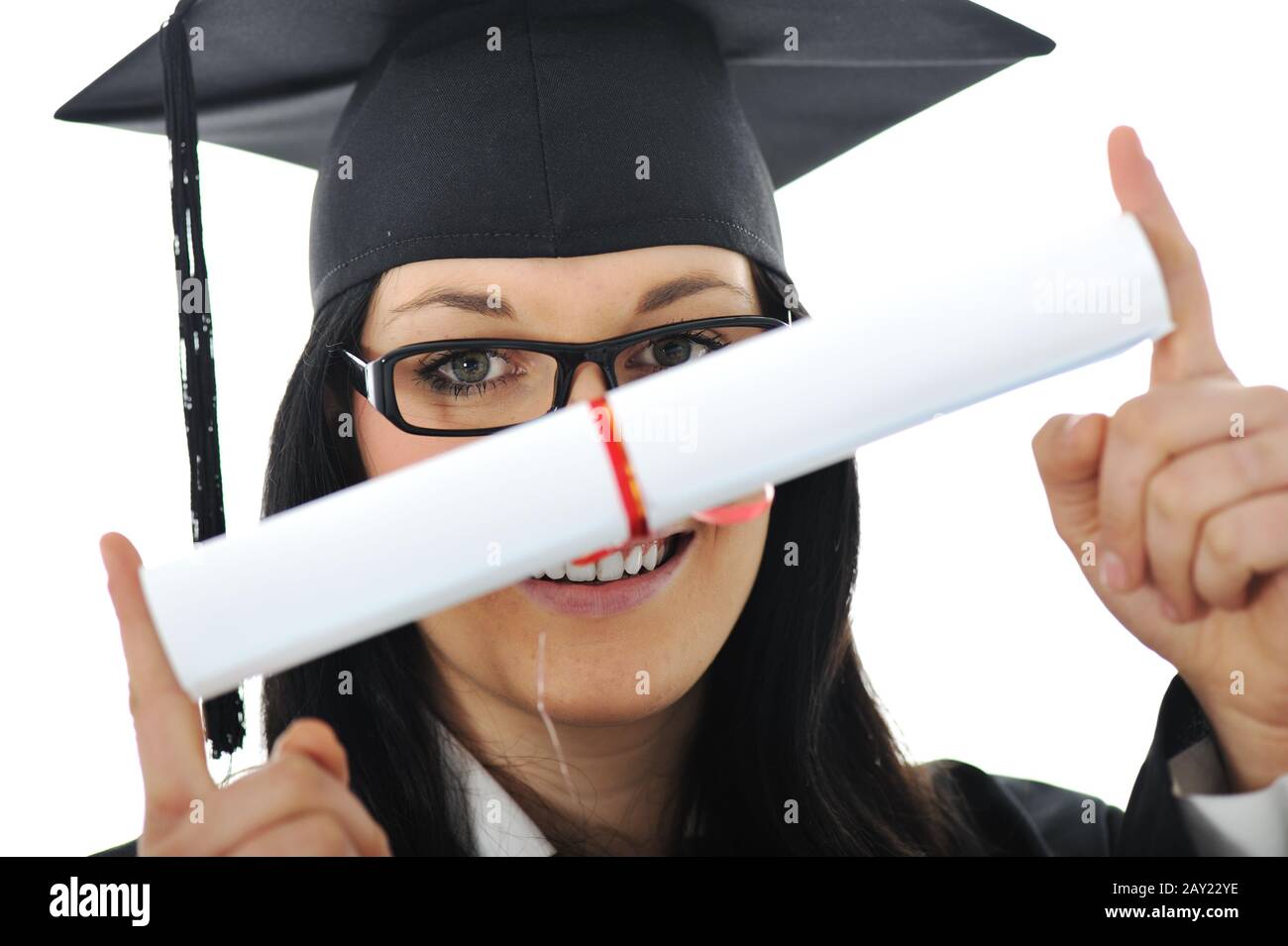 Graduate girl student in gown with diploma Stock Photo - Alamy