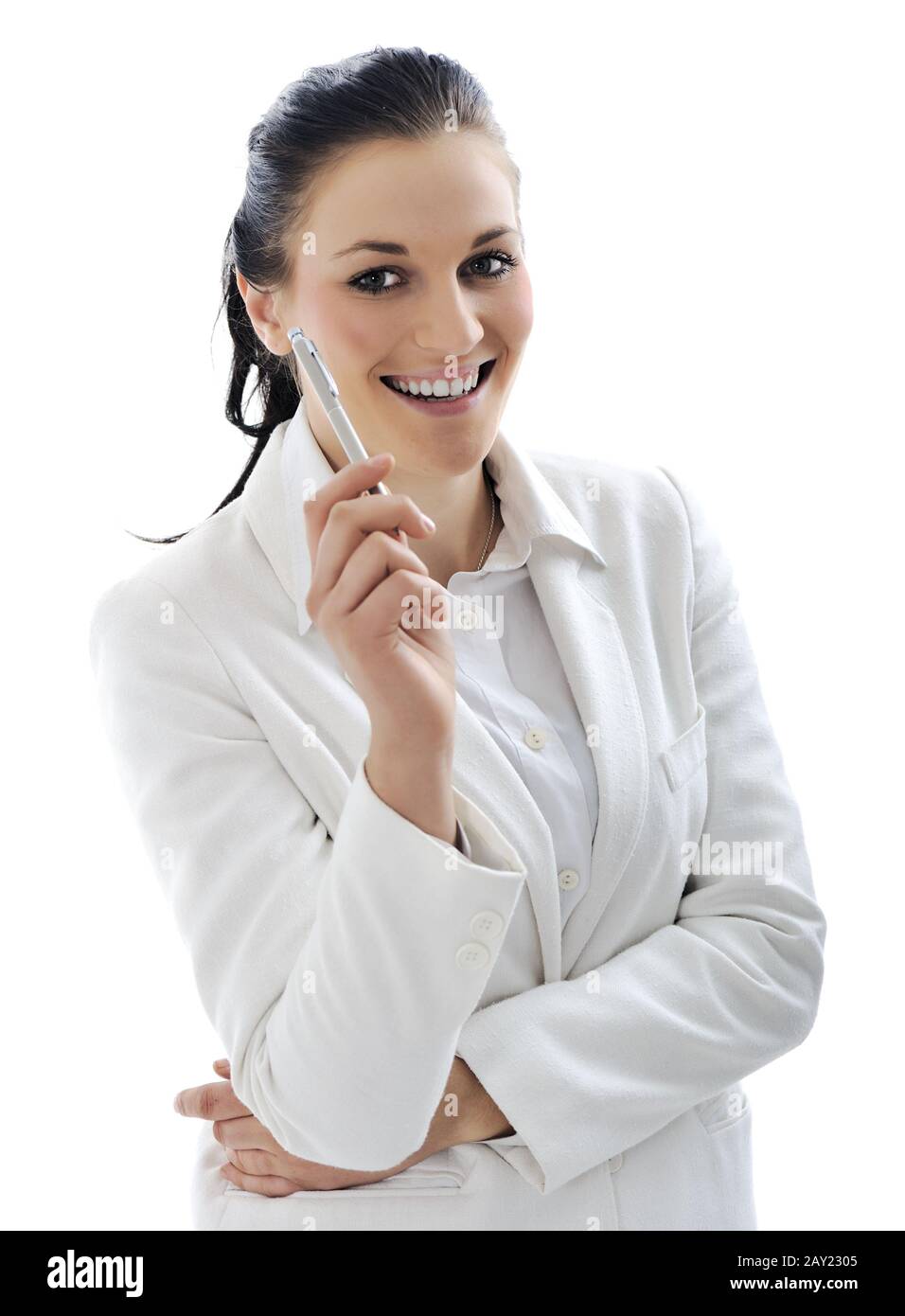 Young business woman wearing white suit Stock Photo - Alamy
