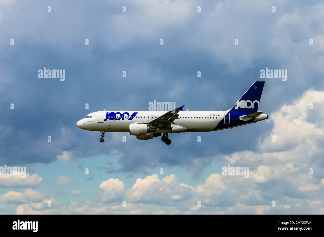 Barcelona, Spain; May 18, 2019: Joon Airfrance A320 Airbus plane, landing at Barcelona's El Prat airport Stock Photo